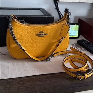 Coach Pebbled Leather Shoulder Bag in Mustard